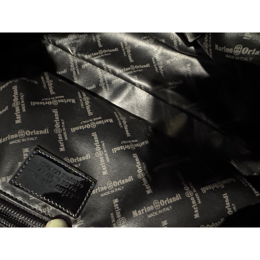 Marino Orlandi Black Patent Croc Embossed Leather Satchel Handbag Made in Italy - Picture 12 of 16